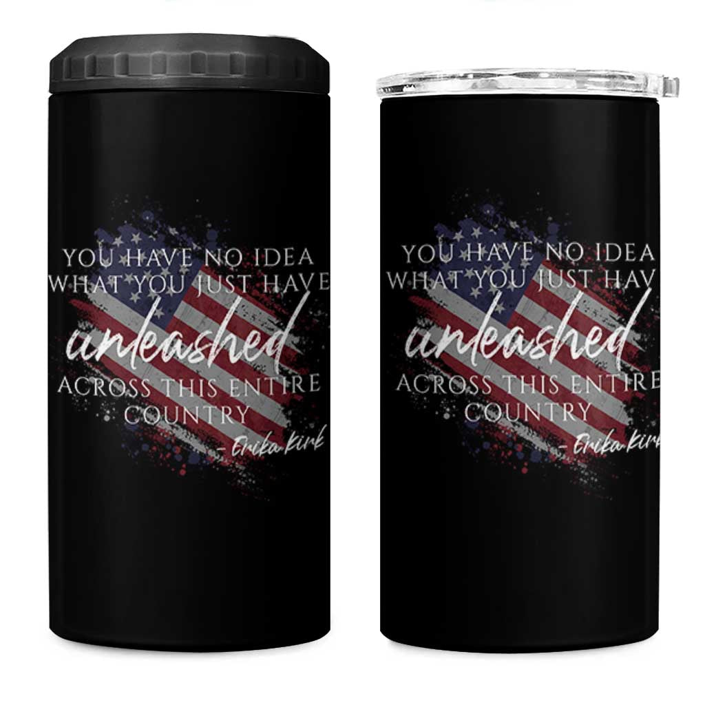 Charlie Kirk Memorial 4 in 1 Can Cooler Tumbler Erika Kirk Quote Patriotism Faith Gods Merciful Love - Wonder Print Shop