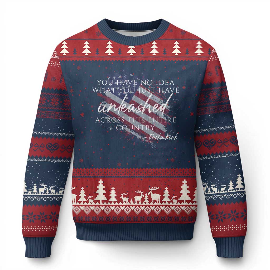 Charlie Kirk Memorial Ugly Christmas Sweater Erika Kirk Quote Patriotism Faith Gods Merciful Love - Wonder Print Shop