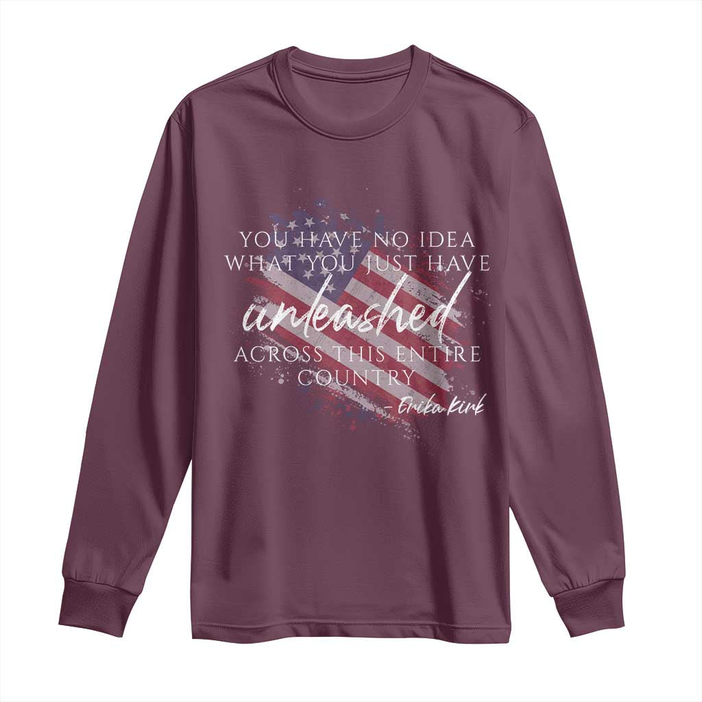 Charlie Kirk Memorial Long Sleeve Shirt Erika Kirk Quote Patriotism Faith Gods Merciful Love - Wonder Print Shop