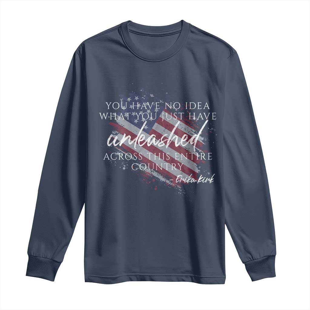 Charlie Kirk Memorial Long Sleeve Shirt Erika Kirk Quote Patriotism Faith Gods Merciful Love - Wonder Print Shop