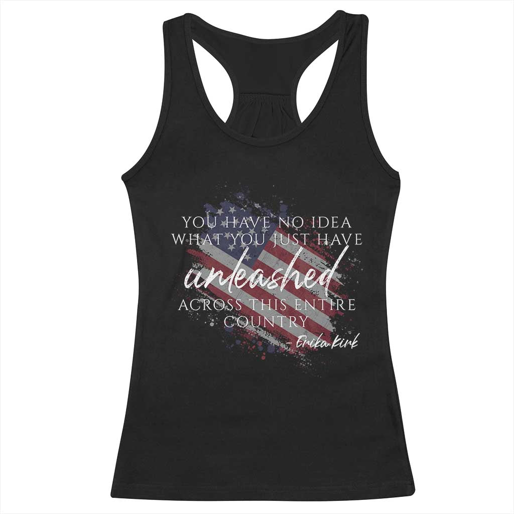 Charlie Kirk Memorial Racerback Tank Top Erika Kirk Quote Patriotism Faith Gods Merciful Love - Wonder Print Shop