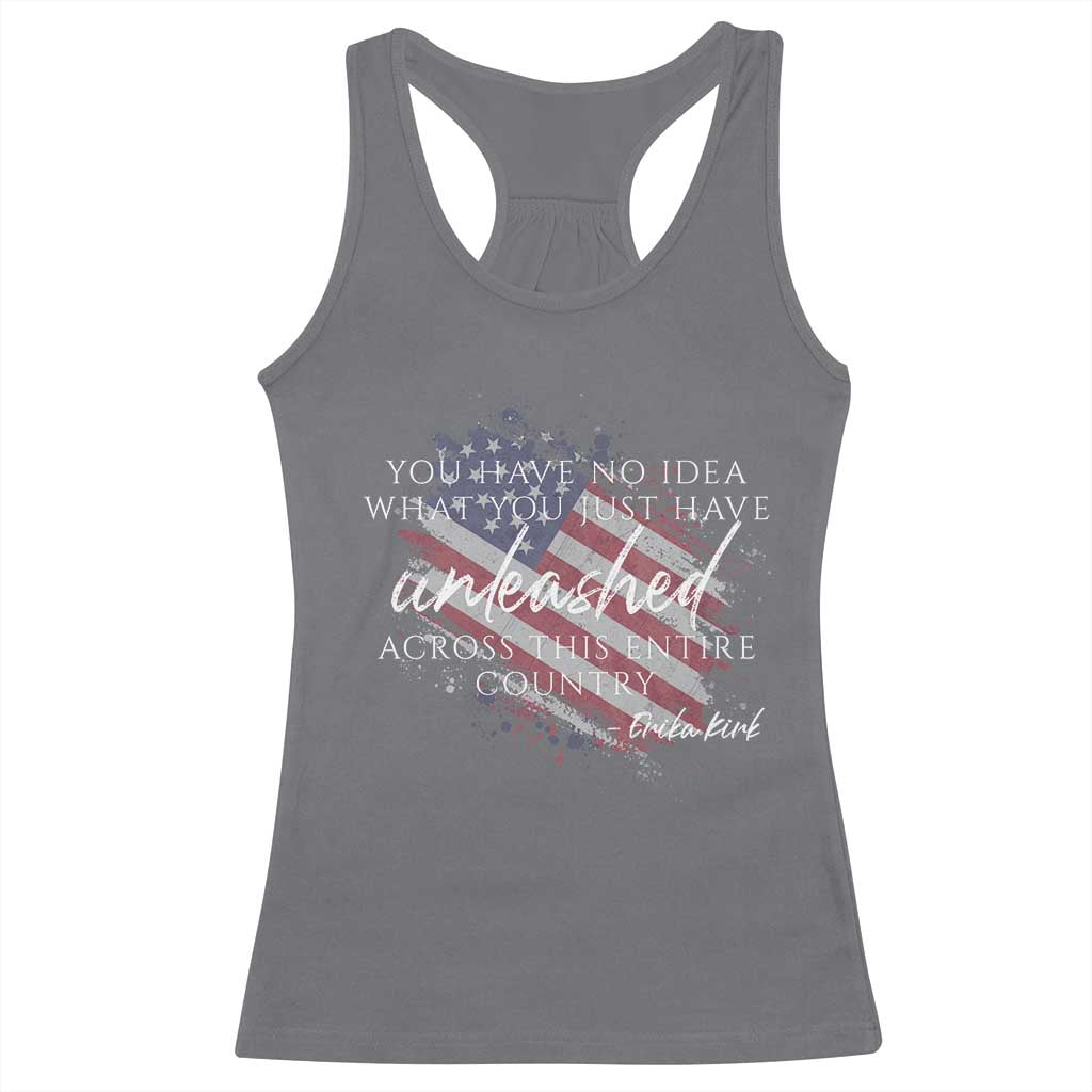 Charlie Kirk Memorial Racerback Tank Top Erika Kirk Quote Patriotism Faith Gods Merciful Love - Wonder Print Shop