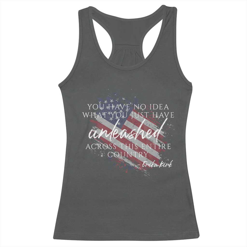Charlie Kirk Memorial Racerback Tank Top Erika Kirk Quote Patriotism Faith Gods Merciful Love - Wonder Print Shop