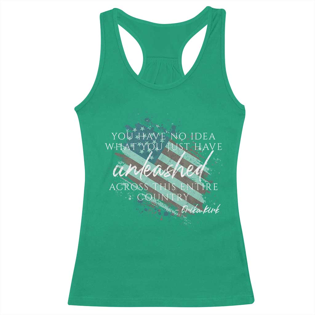 Charlie Kirk Memorial Racerback Tank Top Erika Kirk Quote Patriotism Faith Gods Merciful Love - Wonder Print Shop