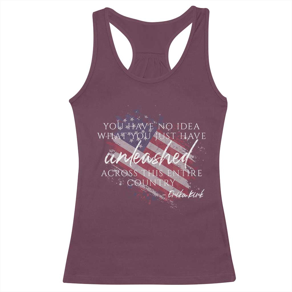 Charlie Kirk Memorial Racerback Tank Top Erika Kirk Quote Patriotism Faith Gods Merciful Love - Wonder Print Shop