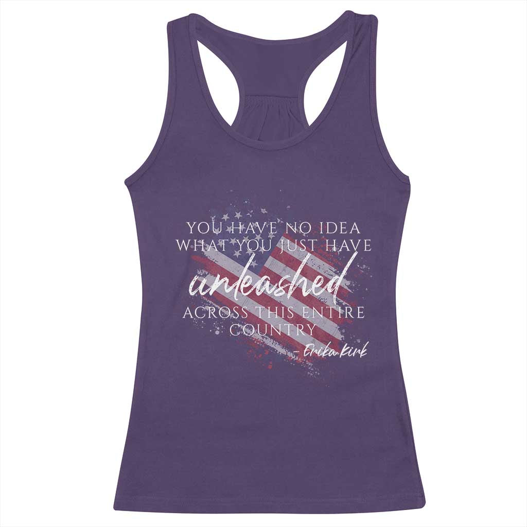 Charlie Kirk Memorial Racerback Tank Top Erika Kirk Quote Patriotism Faith Gods Merciful Love - Wonder Print Shop
