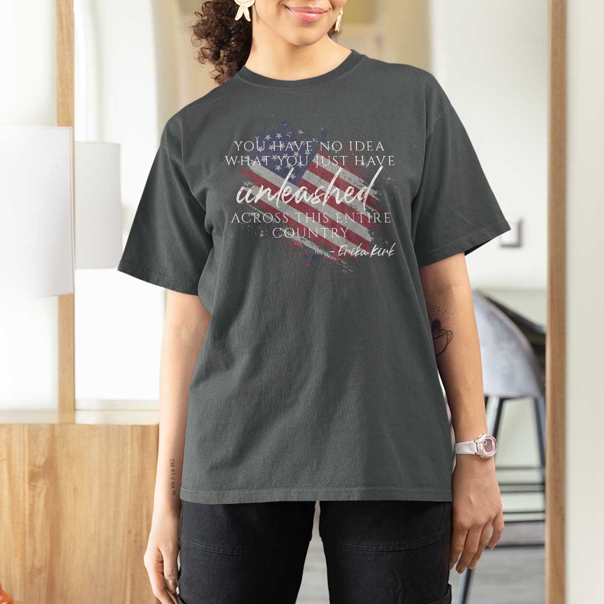 Charlie Kirk Memorial T Shirt For Women Erika Kirk Quote Patriotism Faith Gods Merciful Love - Wonder Print Shop