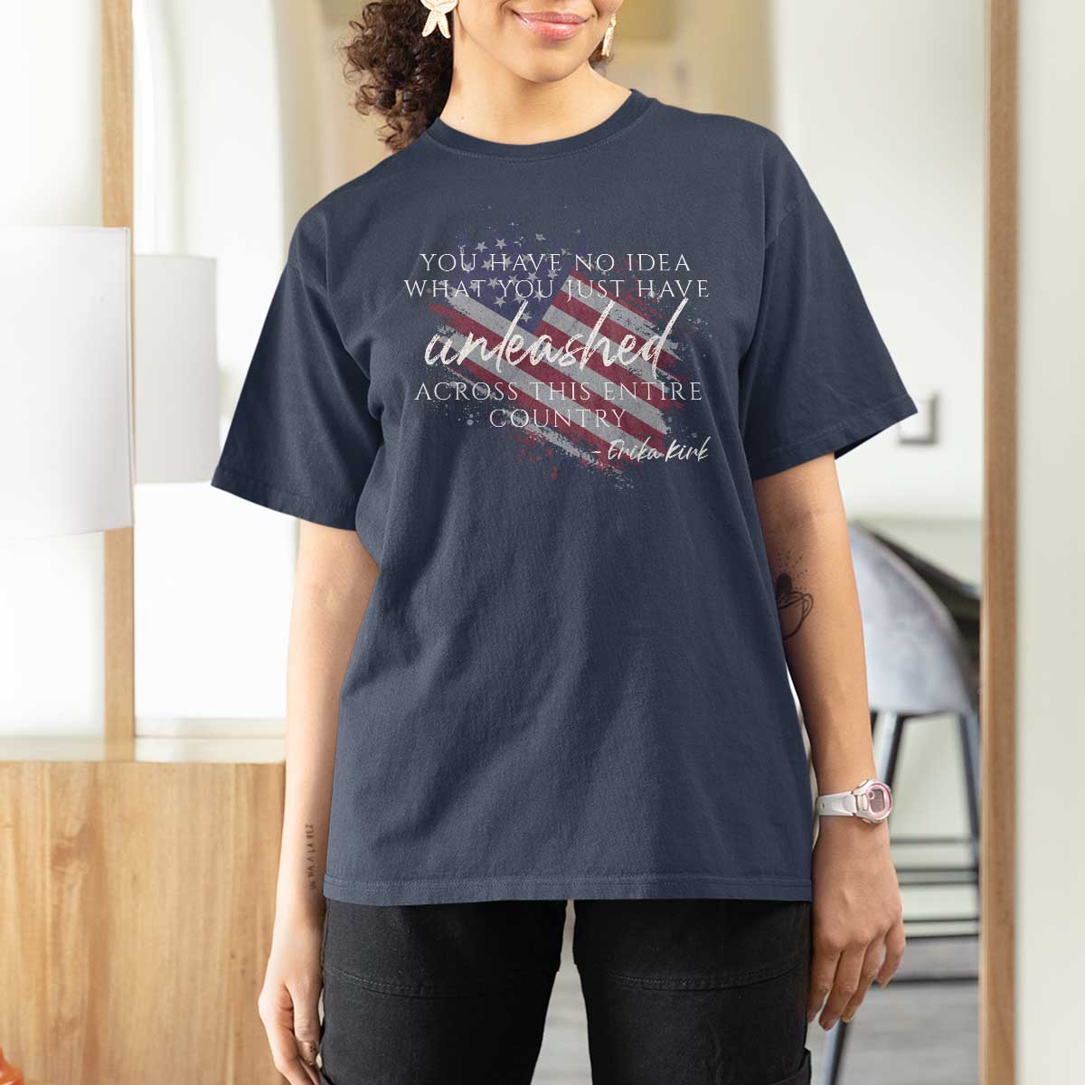 Charlie Kirk Memorial T Shirt For Women Erika Kirk Quote Patriotism Faith Gods Merciful Love - Wonder Print Shop
