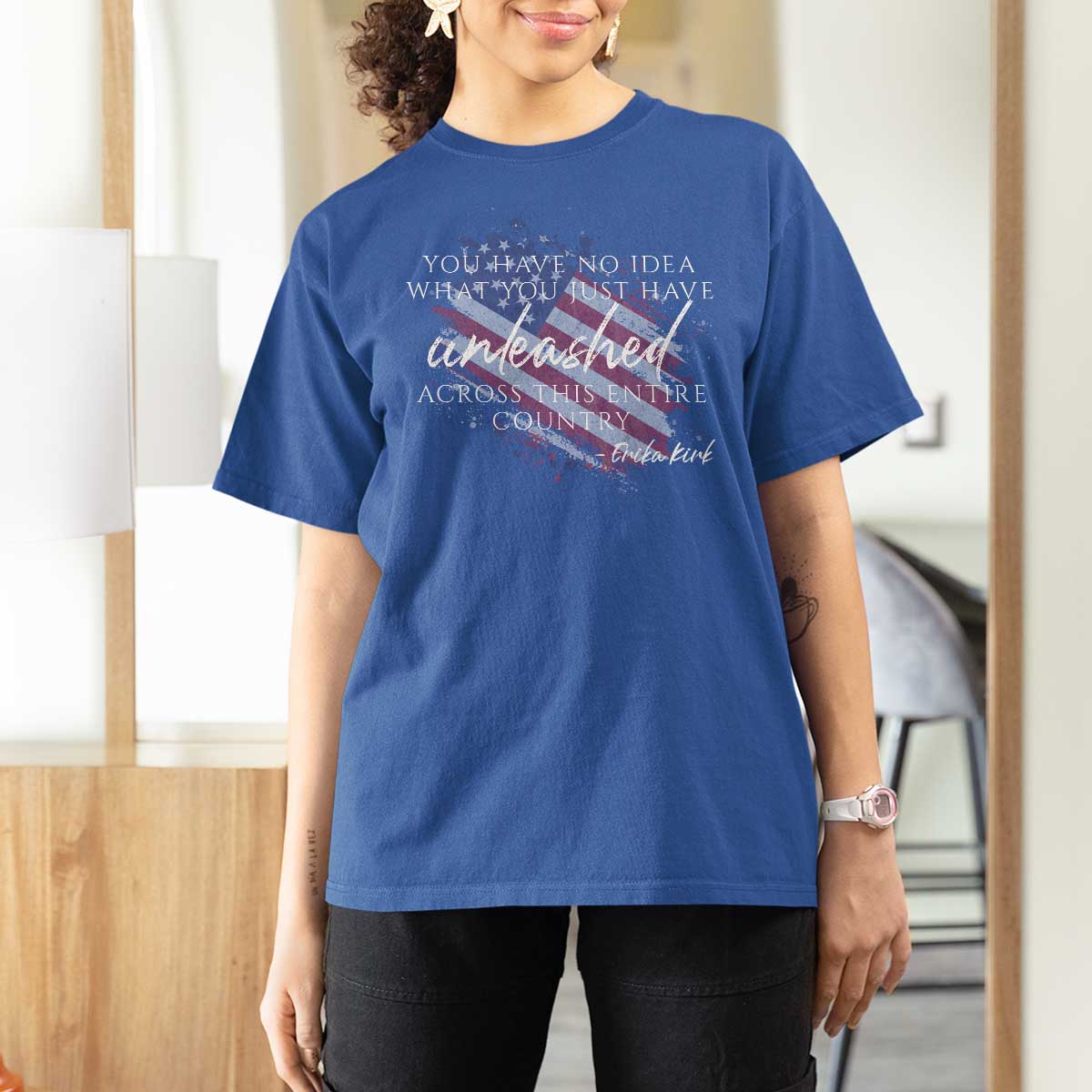 Charlie Kirk Memorial T Shirt For Women Erika Kirk Quote Patriotism Faith Gods Merciful Love - Wonder Print Shop