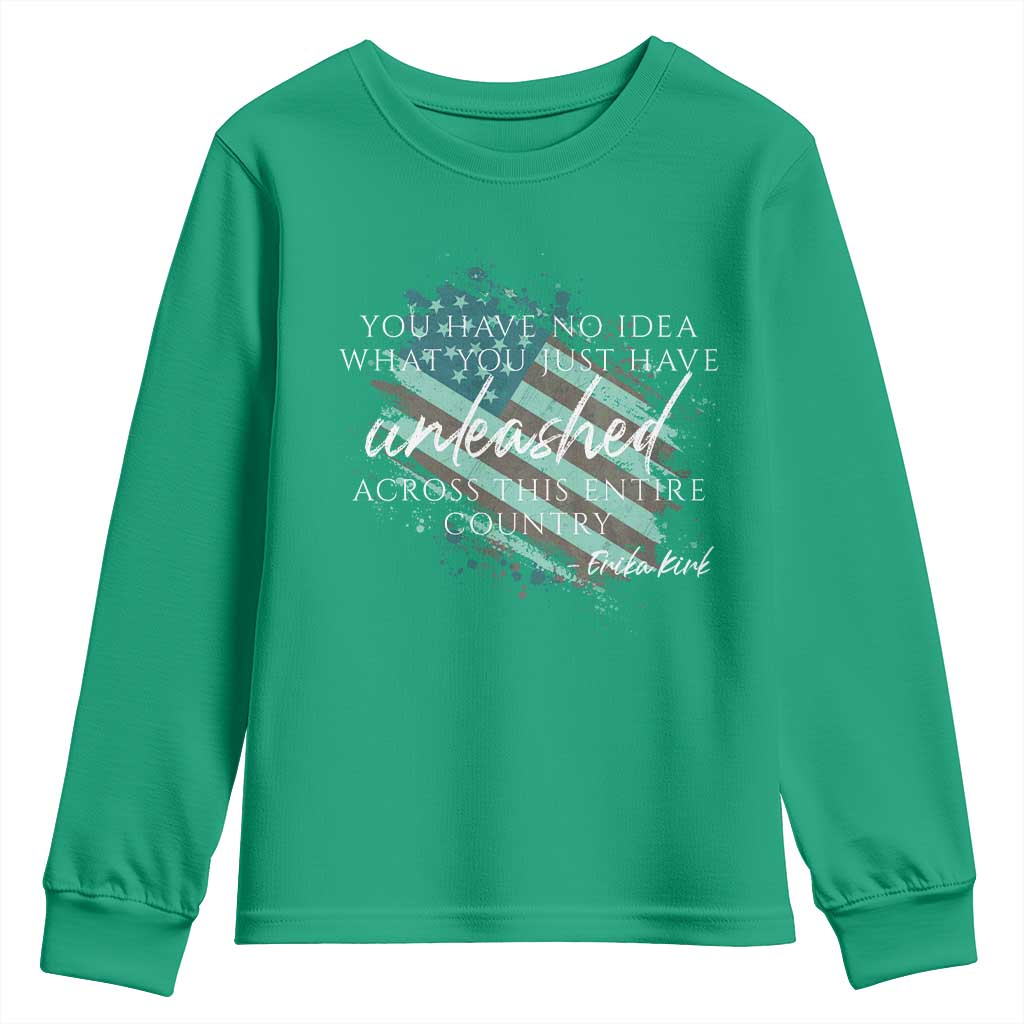 Charlie Kirk Memorial Youth Sweatshirt Erika Kirk Quote Patriotism Faith Gods Merciful Love - Wonder Print Shop