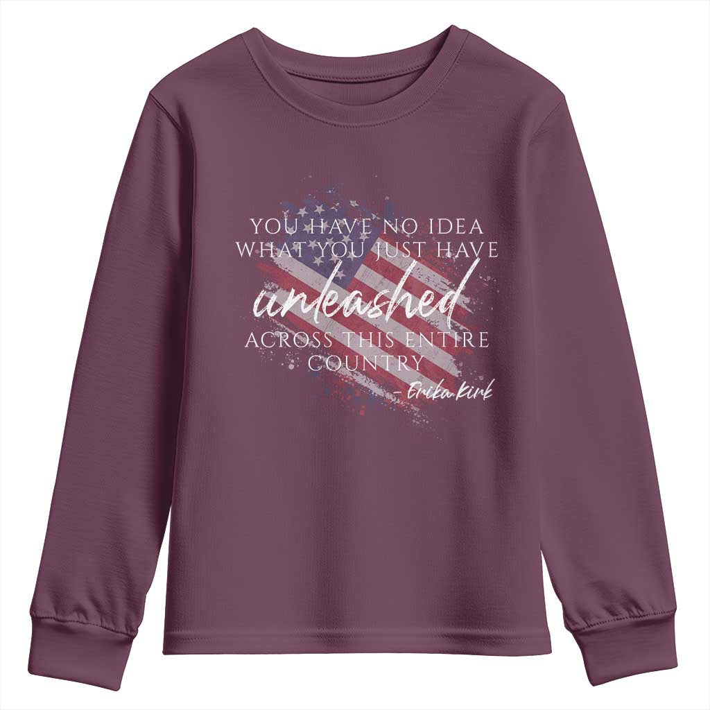 Charlie Kirk Memorial Youth Sweatshirt Erika Kirk Quote Patriotism Faith Gods Merciful Love - Wonder Print Shop
