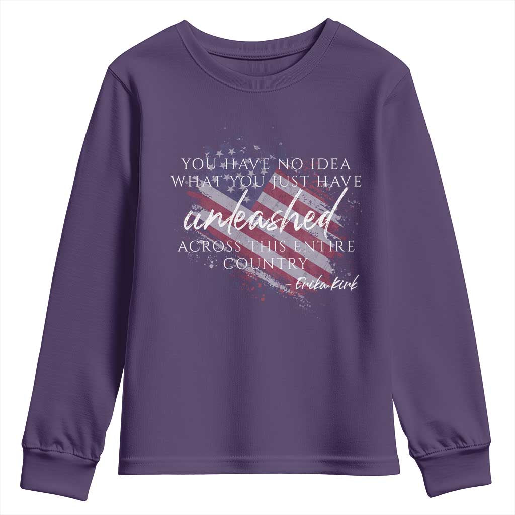 Charlie Kirk Memorial Youth Sweatshirt Erika Kirk Quote Patriotism Faith Gods Merciful Love - Wonder Print Shop