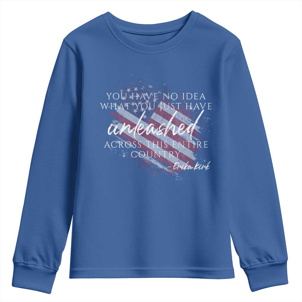 Charlie Kirk Memorial Youth Sweatshirt Erika Kirk Quote Patriotism Faith Gods Merciful Love - Wonder Print Shop