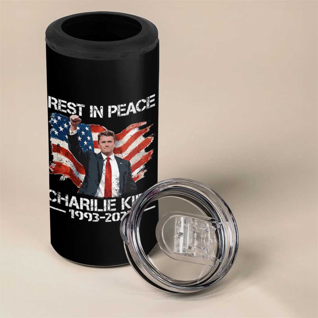 Rest in Peace Charlie Kirk 4 in 1 Can Cooler Tumbler Memorial Tribute Charlie A True Patriot USA Flag - Wonder Print Shop