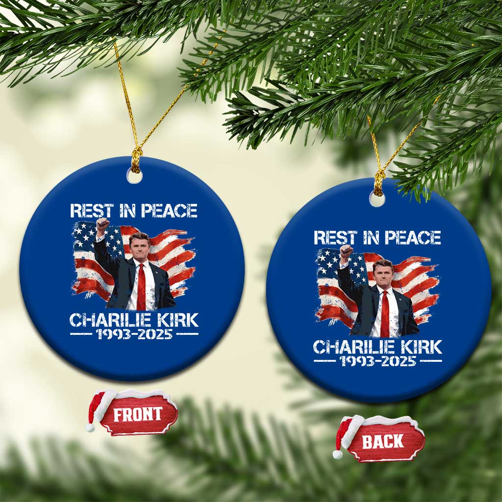 Rest in Peace Charlie Kirk Ceramic Ornament Memorial Tribute Charlie A True Patriot USA Flag - Wonder Print Shop