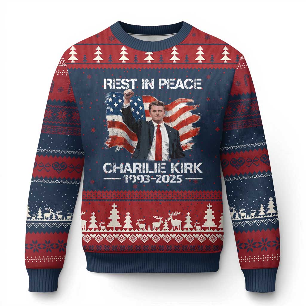 Rest in Peace Charlie Kirk Ugly Christmas Sweater Memorial Tribute Charlie A True Patriot USA Flag - Wonder Print Shop
