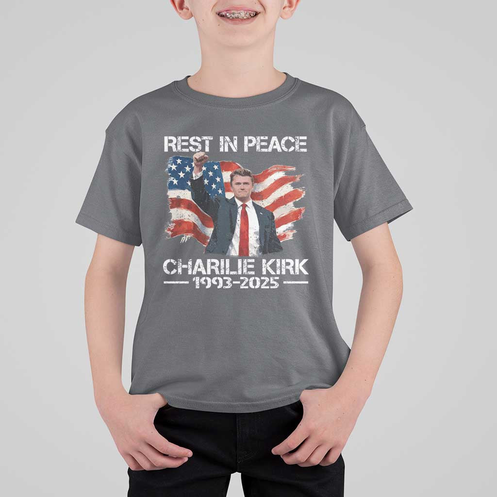 Rest in Peace Charlie Kirk T Shirt For Kid Memorial Tribute Charlie A True Patriot USA Flag - Wonder Print Shop