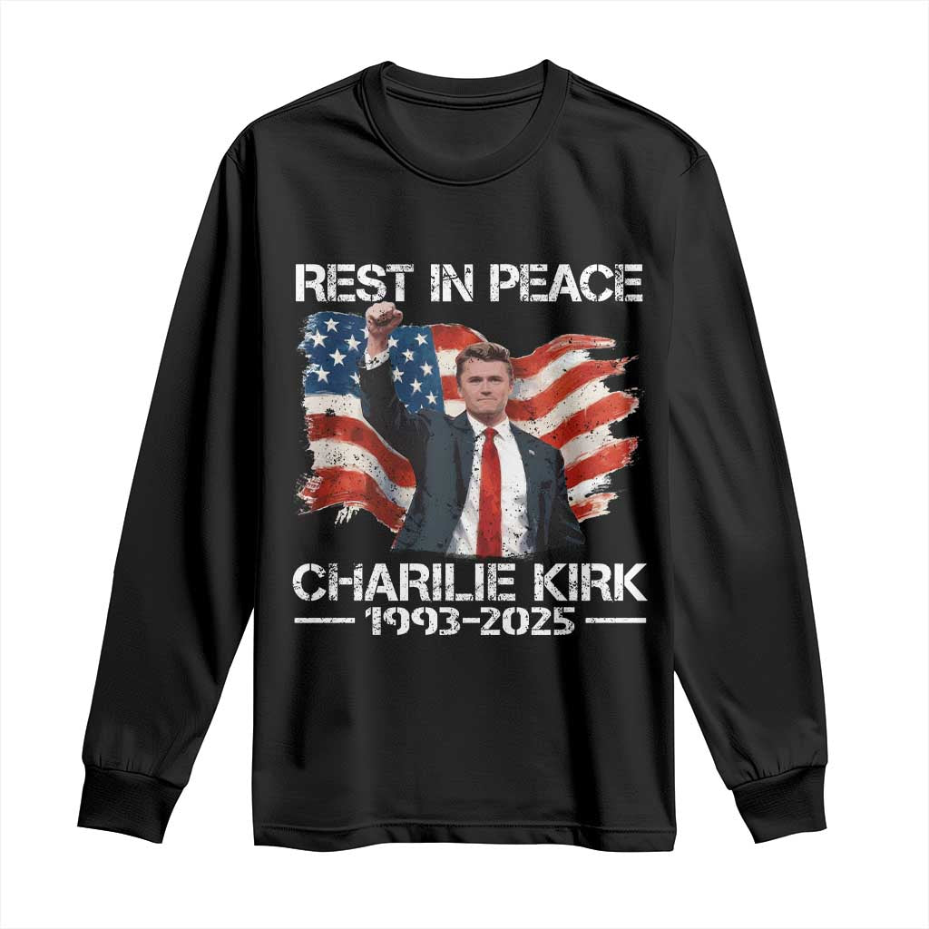 Rest in Peace Charlie Kirk Long Sleeve Shirt Memorial Tribute Charlie A True Patriot USA Flag - Wonder Print Shop