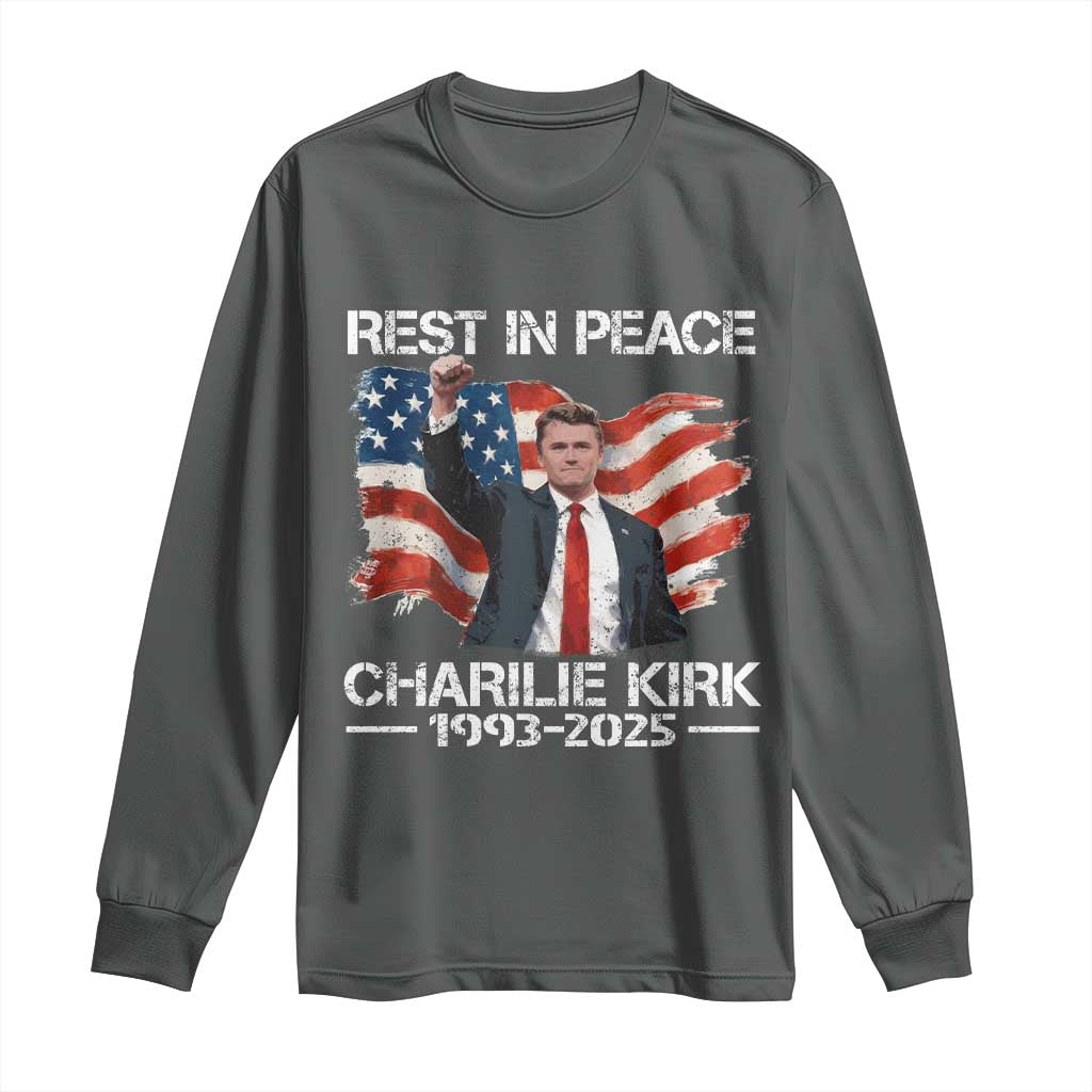 Rest in Peace Charlie Kirk Long Sleeve Shirt Memorial Tribute Charlie A True Patriot USA Flag - Wonder Print Shop