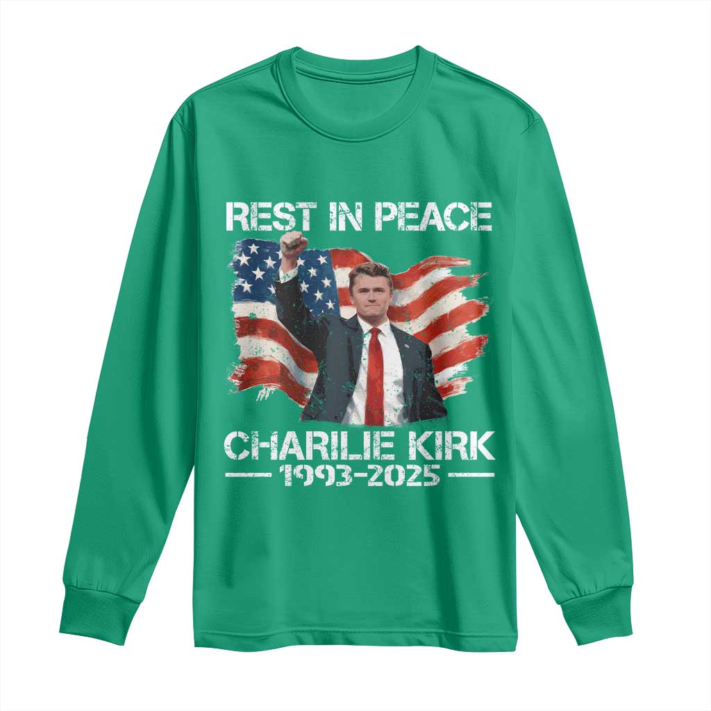 Rest in Peace Charlie Kirk Long Sleeve Shirt Memorial Tribute Charlie A True Patriot USA Flag - Wonder Print Shop