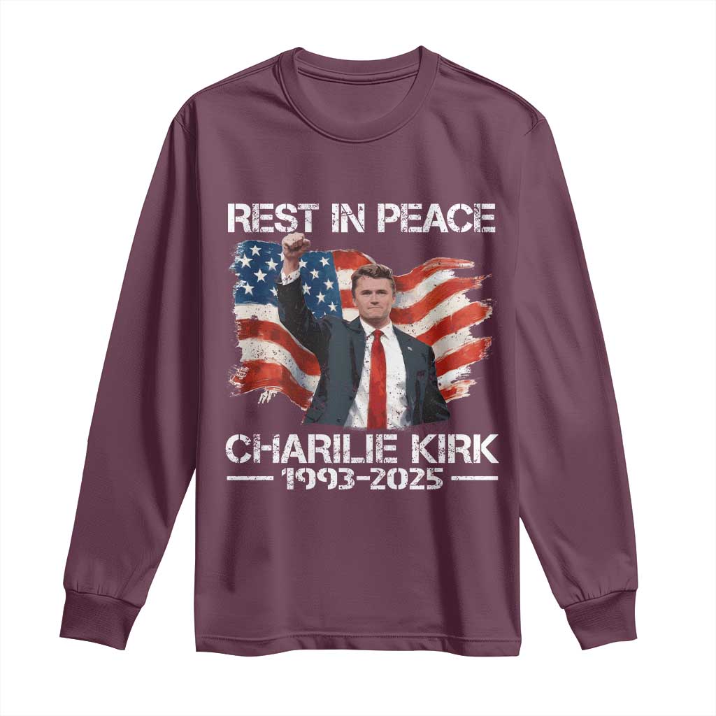 Rest in Peace Charlie Kirk Long Sleeve Shirt Memorial Tribute Charlie A True Patriot USA Flag - Wonder Print Shop