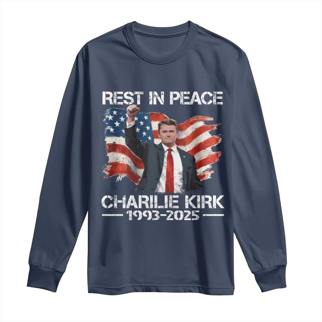 Rest in Peace Charlie Kirk Long Sleeve Shirt Memorial Tribute Charlie A True Patriot USA Flag - Wonder Print Shop