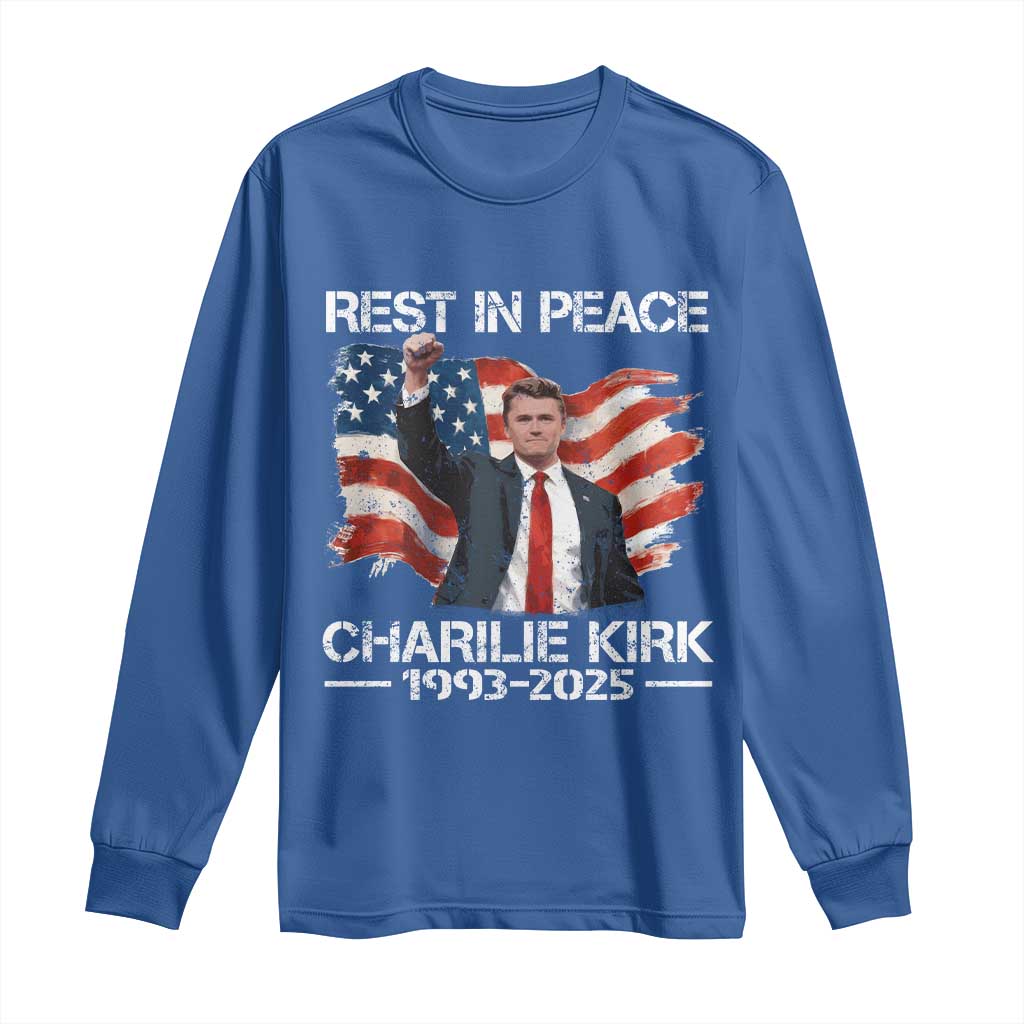 Rest in Peace Charlie Kirk Long Sleeve Shirt Memorial Tribute Charlie A True Patriot USA Flag - Wonder Print Shop
