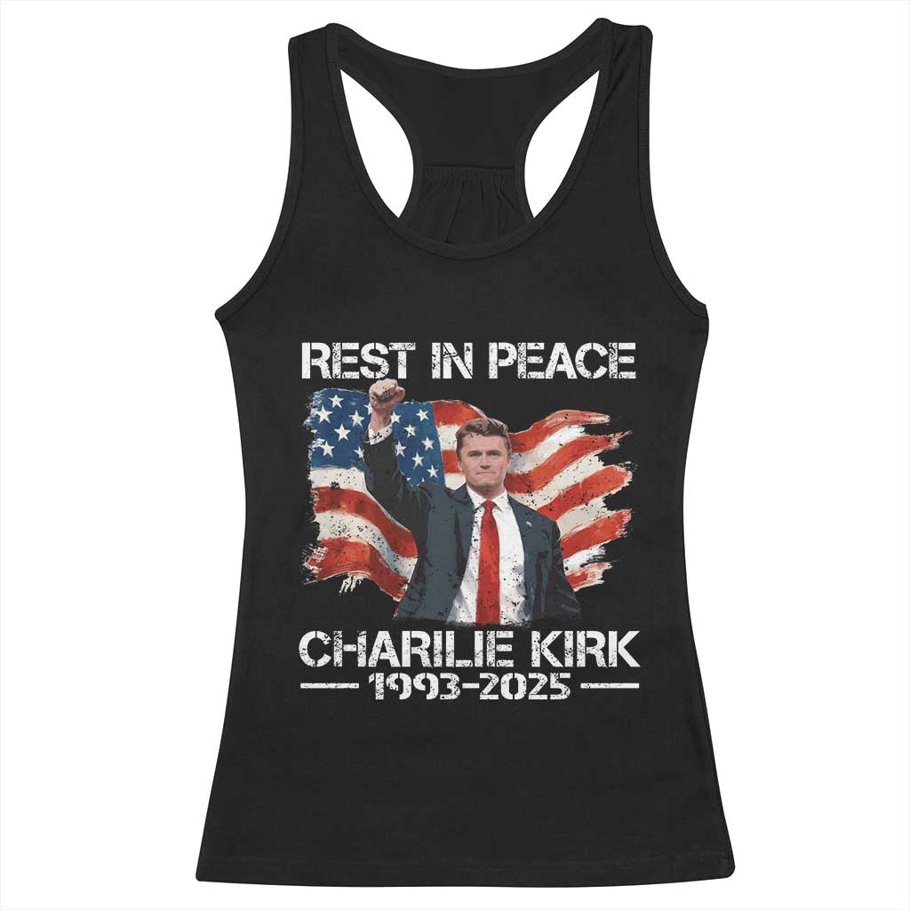 Rest in Peace Charlie Kirk Racerback Tank Top Memorial Tribute Charlie A True Patriot USA Flag - Wonder Print Shop