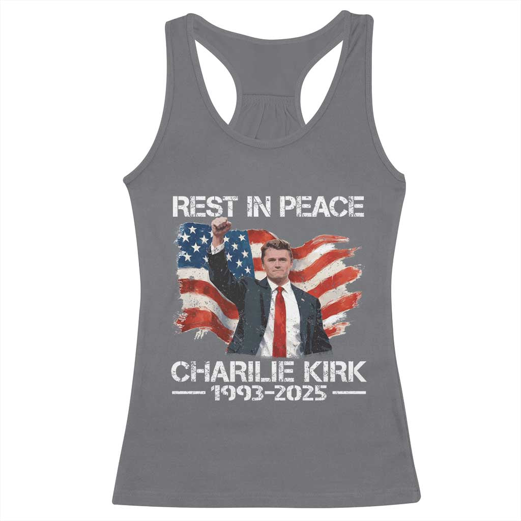 Rest in Peace Charlie Kirk Racerback Tank Top Memorial Tribute Charlie A True Patriot USA Flag - Wonder Print Shop