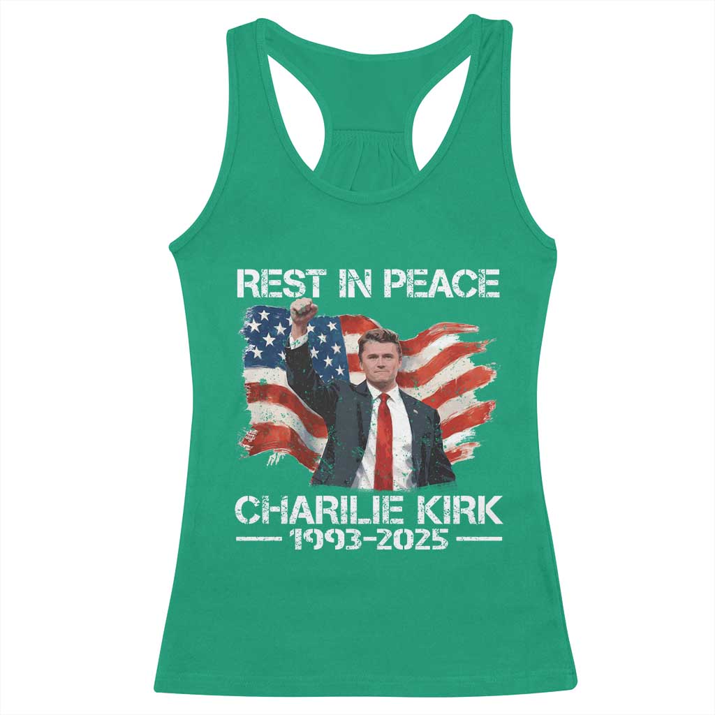 Rest in Peace Charlie Kirk Racerback Tank Top Memorial Tribute Charlie A True Patriot USA Flag - Wonder Print Shop
