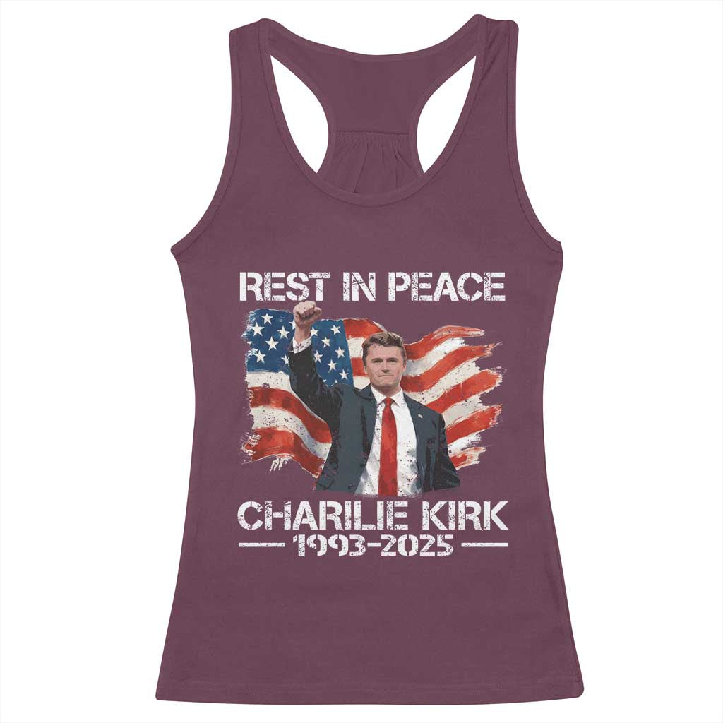Rest in Peace Charlie Kirk Racerback Tank Top Memorial Tribute Charlie A True Patriot USA Flag - Wonder Print Shop