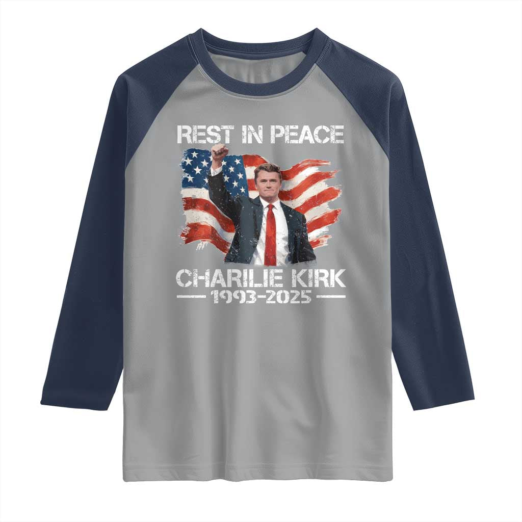 Rest in Peace Charlie Kirk Raglan Shirt Memorial Tribute Charlie A True Patriot USA Flag - Wonder Print Shop