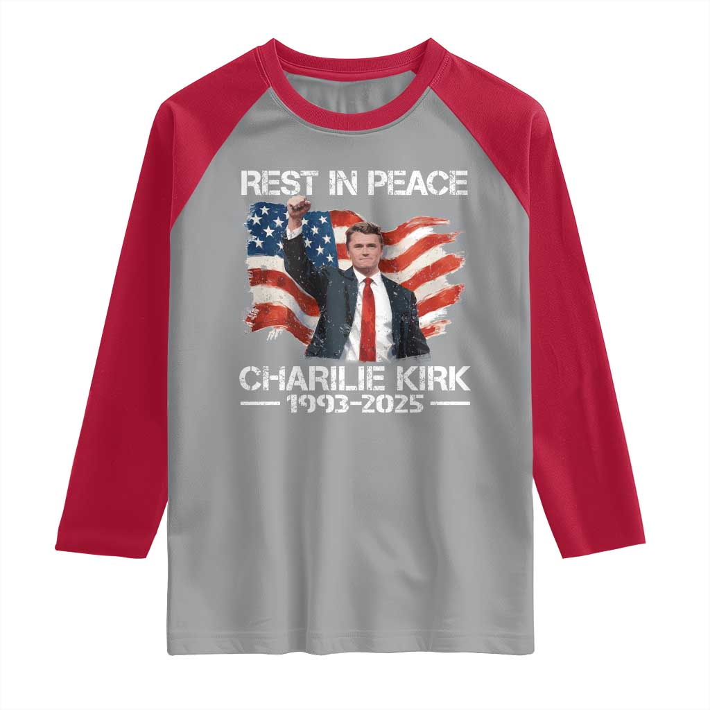 Rest in Peace Charlie Kirk Raglan Shirt Memorial Tribute Charlie A True Patriot USA Flag - Wonder Print Shop