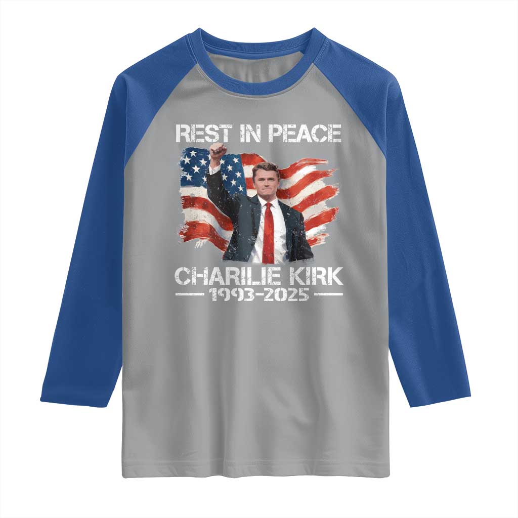 Rest in Peace Charlie Kirk Raglan Shirt Memorial Tribute Charlie A True Patriot USA Flag - Wonder Print Shop