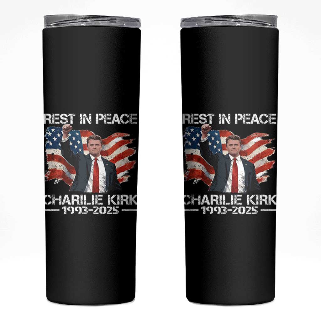 Rest in Peace Charlie Kirk Skinny Tumbler Memorial Tribute Charlie A True Patriot USA Flag - Wonder Print Shop