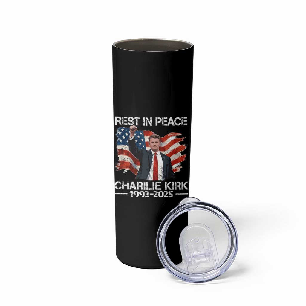 Rest in Peace Charlie Kirk Skinny Tumbler Memorial Tribute Charlie A True Patriot USA Flag - Wonder Print Shop