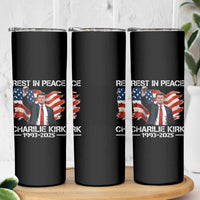 Rest in Peace Charlie Kirk Skinny Tumbler Memorial Tribute Charlie A True Patriot USA Flag - Wonder Print Shop