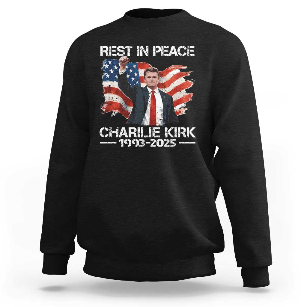 Rest in Peace Charlie Kirk Sweatshirt Memorial Tribute Charlie A True Patriot USA Flag - Wonder Print Shop