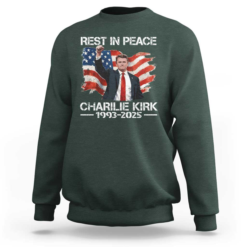 Rest in Peace Charlie Kirk Sweatshirt Memorial Tribute Charlie A True Patriot USA Flag - Wonder Print Shop