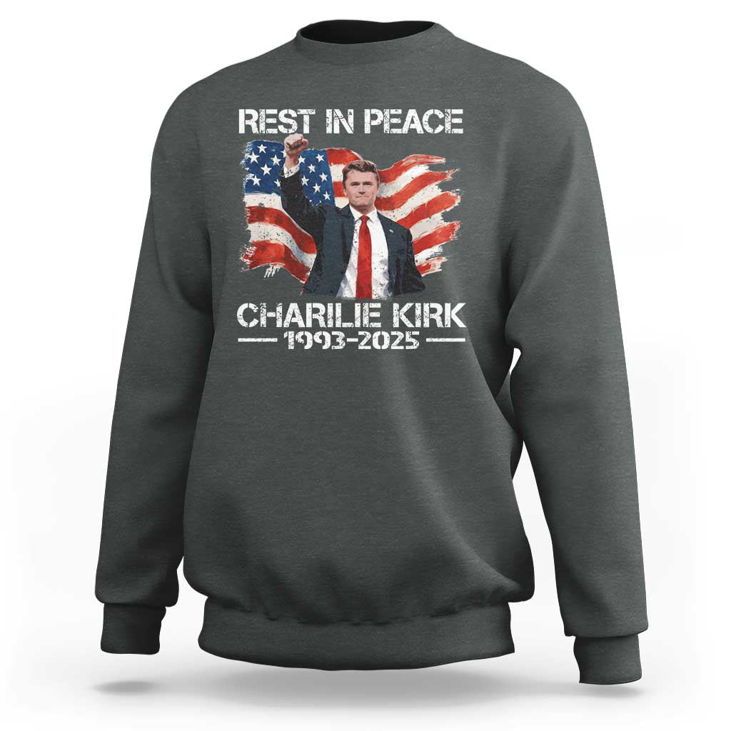 Rest in Peace Charlie Kirk Sweatshirt Memorial Tribute Charlie A True Patriot USA Flag - Wonder Print Shop