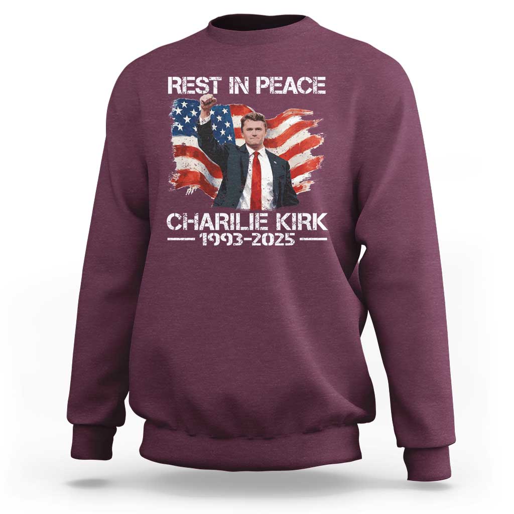 Rest in Peace Charlie Kirk Sweatshirt Memorial Tribute Charlie A True Patriot USA Flag - Wonder Print Shop