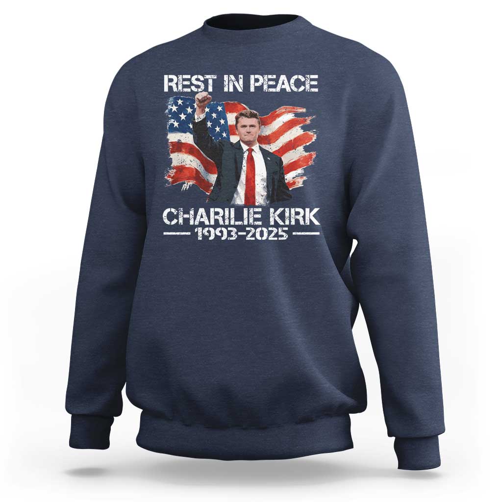 Rest in Peace Charlie Kirk Sweatshirt Memorial Tribute Charlie A True Patriot USA Flag - Wonder Print Shop