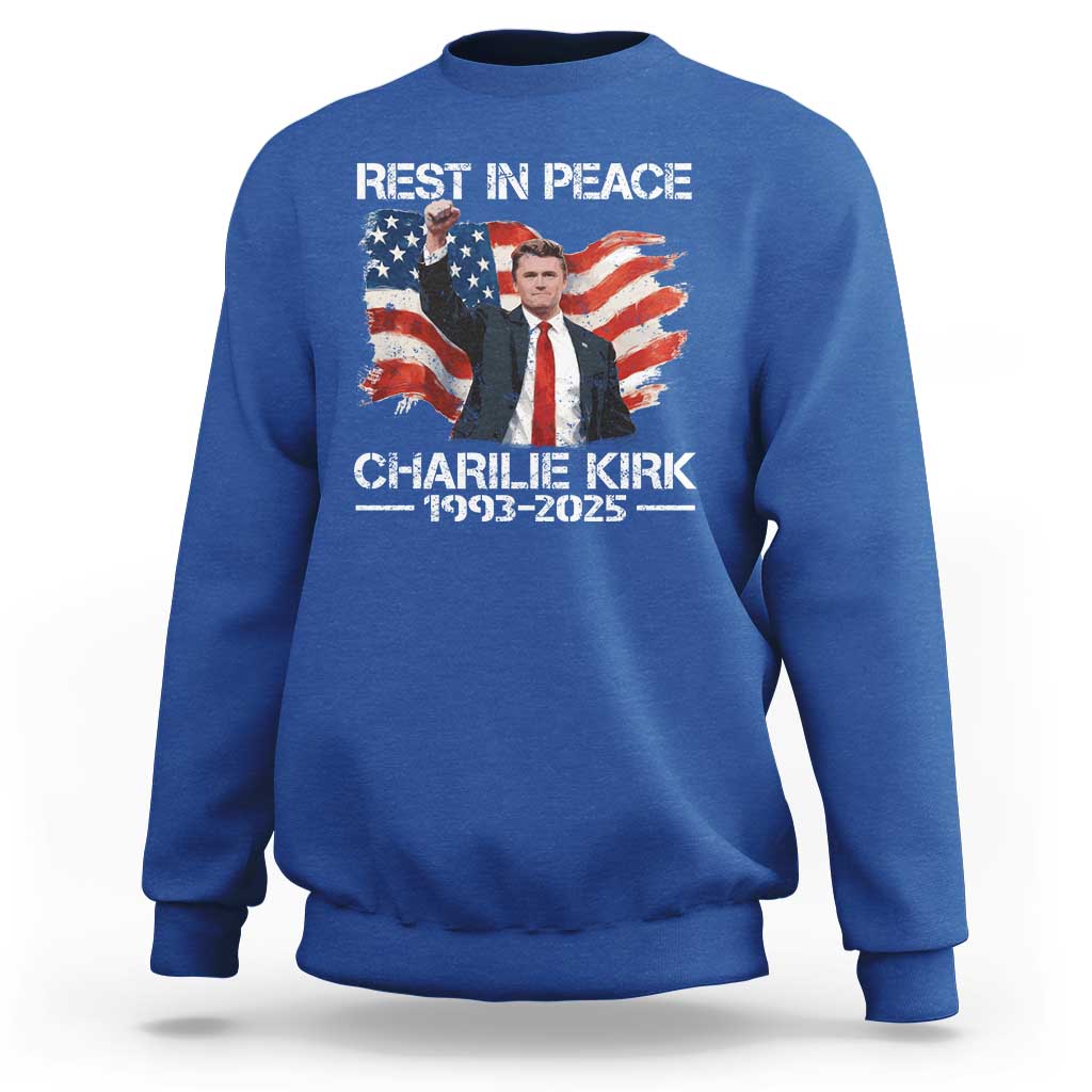 Rest in Peace Charlie Kirk Sweatshirt Memorial Tribute Charlie A True Patriot USA Flag - Wonder Print Shop