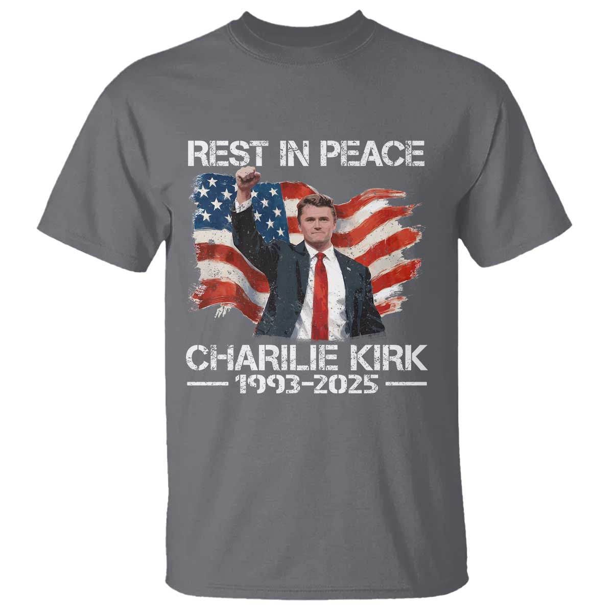 Rest in Peace Charlie Kirk T Shirt Memorial Tribute Charlie A True Patriot USA Flag - Wonder Print Shop