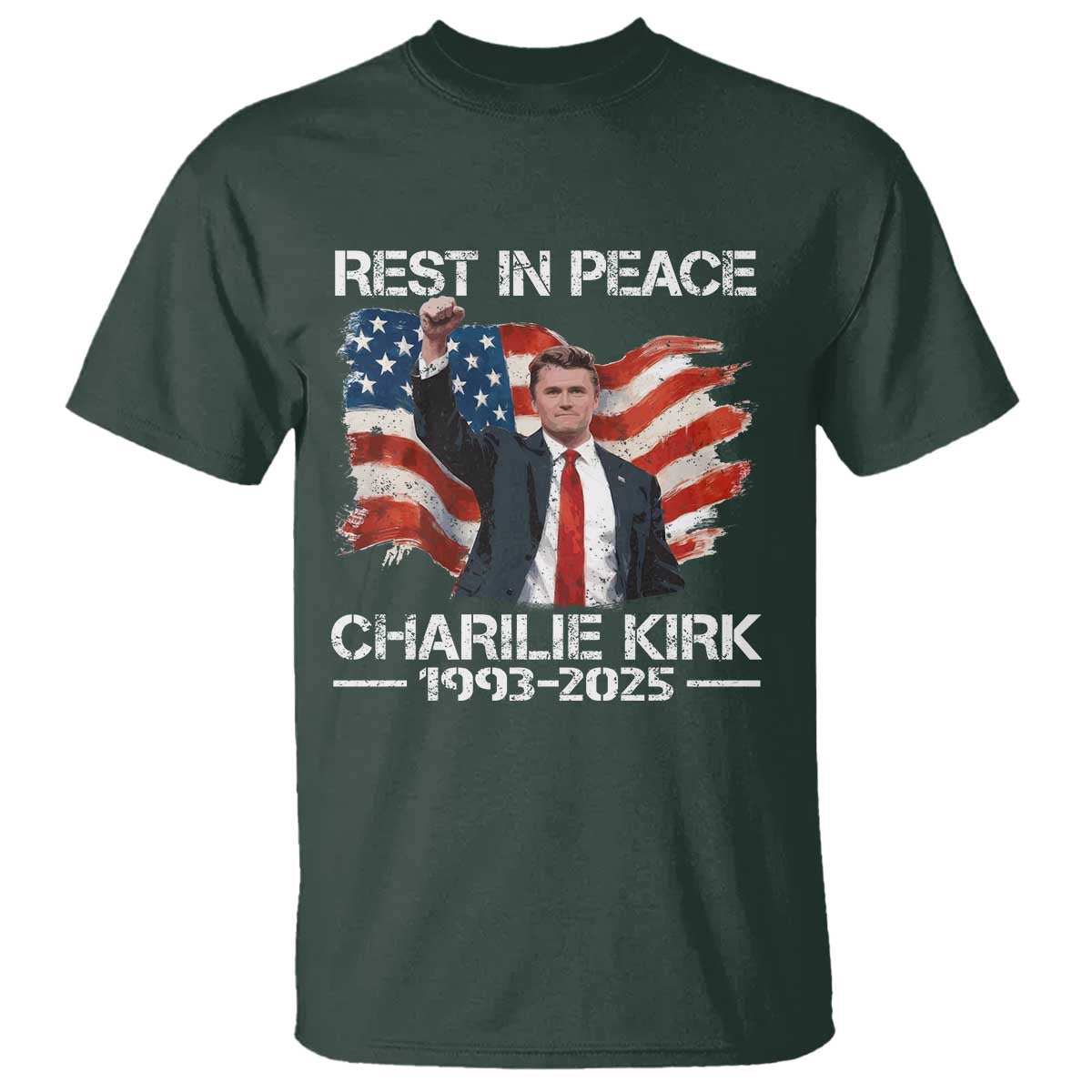 Rest in Peace Charlie Kirk T Shirt Memorial Tribute Charlie A True Patriot USA Flag - Wonder Print Shop