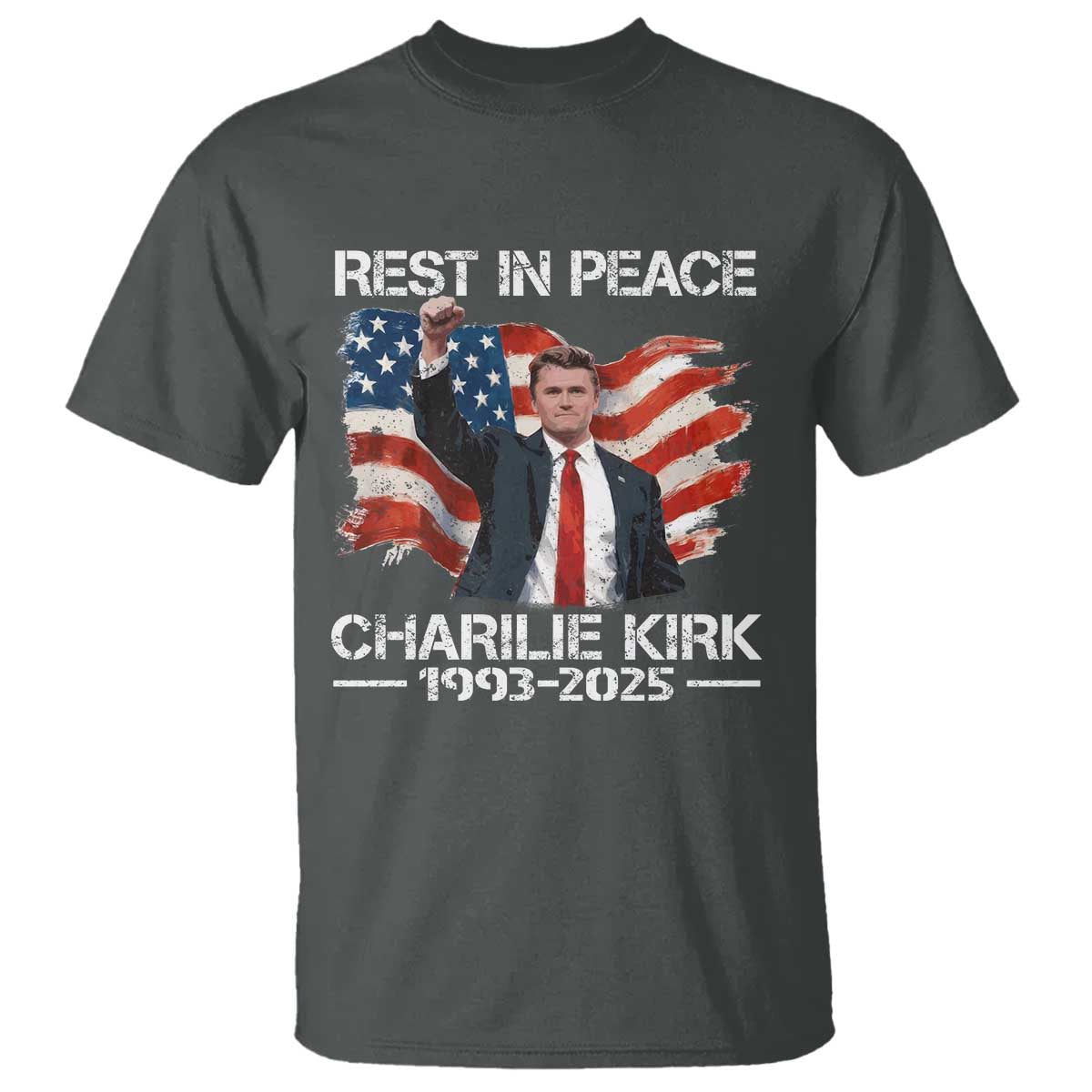 Rest in Peace Charlie Kirk T Shirt Memorial Tribute Charlie A True Patriot USA Flag - Wonder Print Shop
