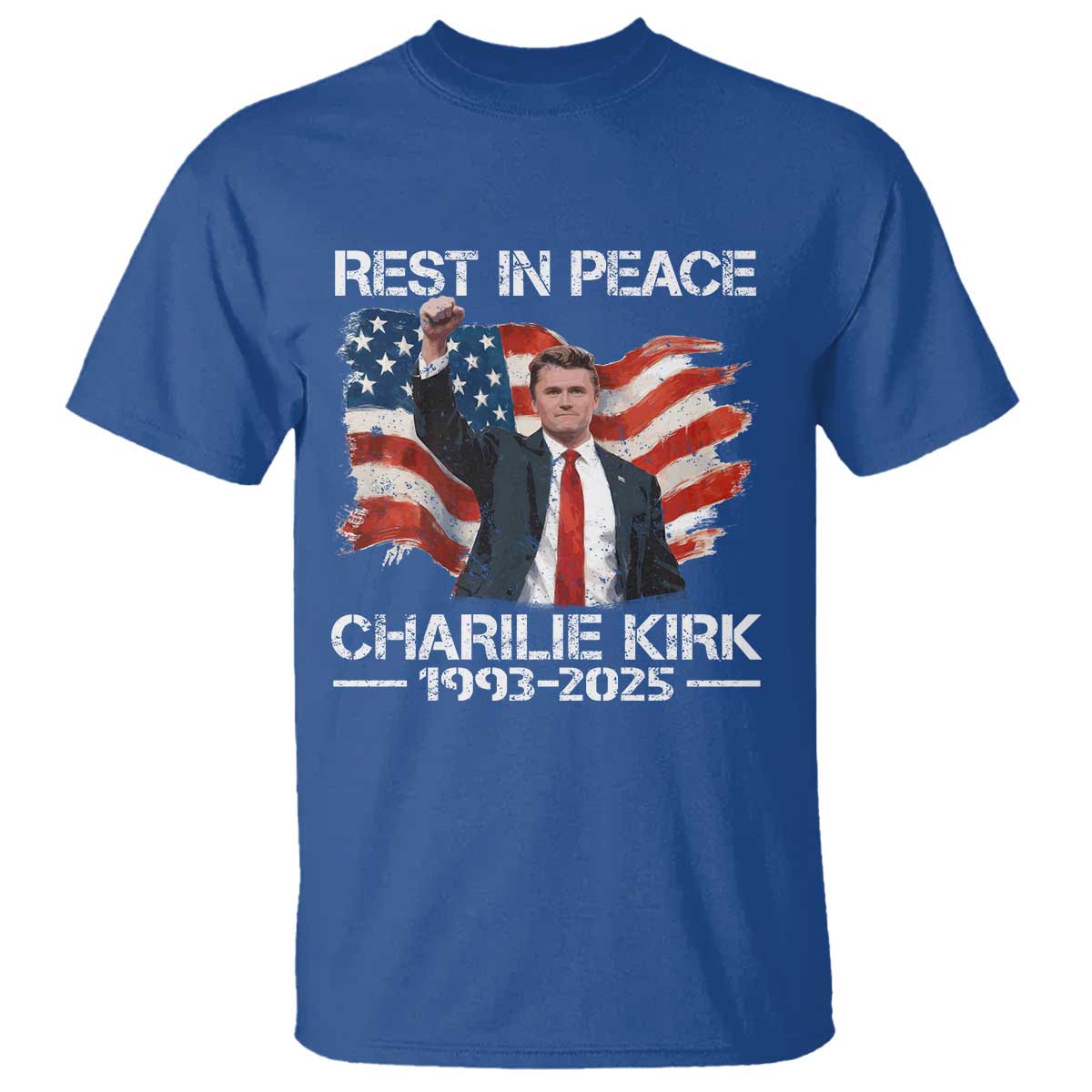 Rest in Peace Charlie Kirk T Shirt Memorial Tribute Charlie A True Patriot USA Flag - Wonder Print Shop