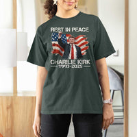 Rest in Peace Charlie Kirk T Shirt For Women Memorial Tribute Charlie A True Patriot USA Flag - Wonder Print Shop