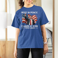 Rest in Peace Charlie Kirk T Shirt For Women Memorial Tribute Charlie A True Patriot USA Flag - Wonder Print Shop