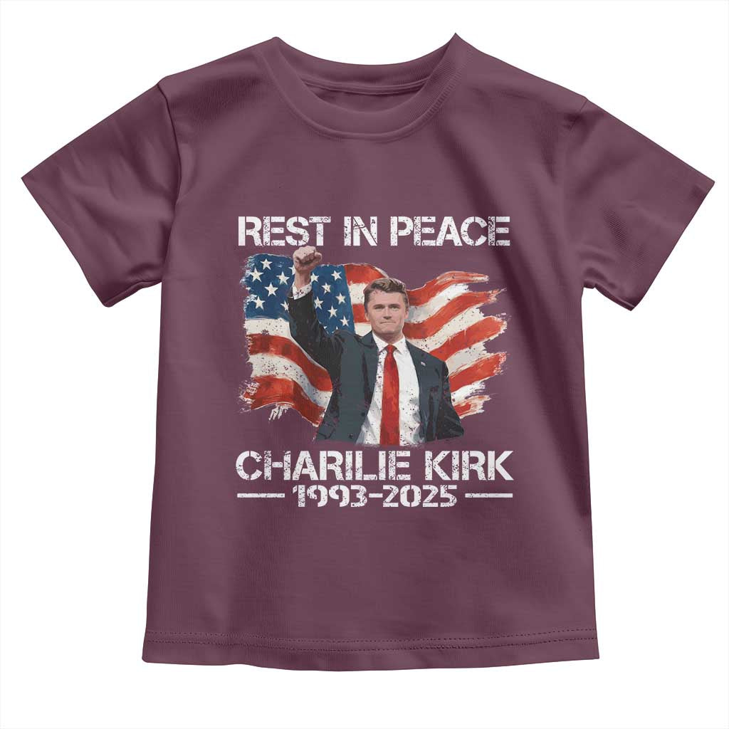 Rest in Peace Charlie Kirk Toddler T Shirt Memorial Tribute Charlie A True Patriot USA Flag - Wonder Print Shop